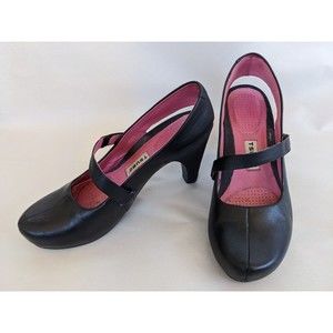 TSUBO Acrea Mary Jane Japan Shoe US 7.5 Black Pink Leather Heels 4 in Slingback